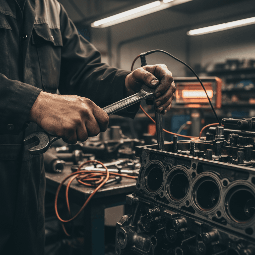 Certified technician working on engine diagnostics